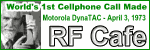 World's first cellphone call placed. Click here to return to the RF Cafe homepage.