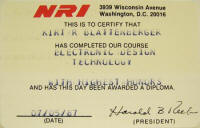 National Radio Institute (NRI) certificate - Kirt Blattenberger
