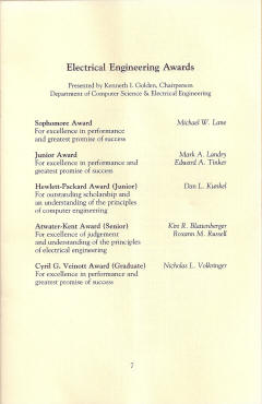 RF Cafe: University of Vermont College of Engineering and Mathematics - Honors Day 1989, Kirt Blattenberger wins Atwater-Kent Award