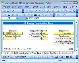RF Cafe Calculator Workbook - RF Energy Propagation Time Screen
