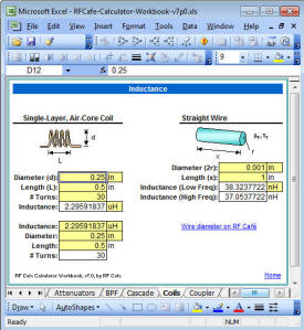 RF Cafe Calculator Workbook screen shot - Inductor Parameter Calculator