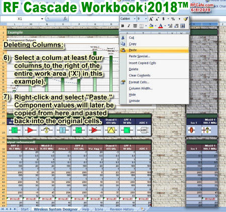 Deleting Columns (3) in RF Cascade Workbook 2018 - RF Cafe