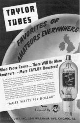 Taylor Tubes Advertisement from September 1942 QST - RF Cafe