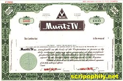Muntz TV stock certificate (scripophily.net) - RF Cafe