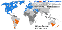 Daylight Saving Time Participating Countries (wikipedia) - RF Cafe