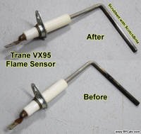 Trane VX95 Flame Sensor Rod Before and After Cleaning - RF Cafe