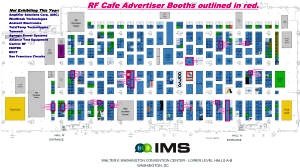 RF Cafe advertiser booth locations on IMS 2024 exhibit hall floor map. - RF Cafe