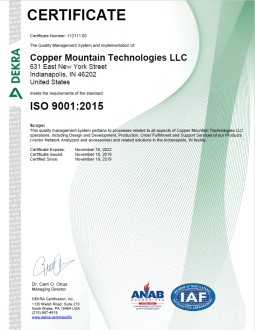 Copper Mountain Technologies Achieves ISO 9001:2015 Certification - RF Cafe