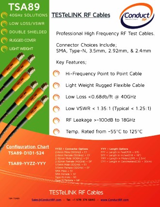 ConductRF Performance TSA89 Flexible RF Test Cables to 40 GHz - RF Cafe