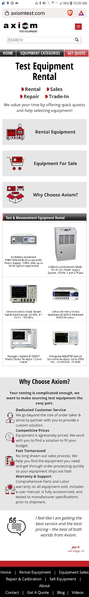 Axiom Test Equipment Launches Redesigned Mobile Website - RF Cafe