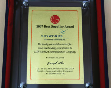 Skyworks Wins LG Electronics’ 2007 Best Supplier Award