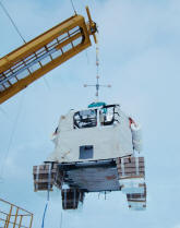 Gondola hanging in launching vehicle during “flight configuration test”