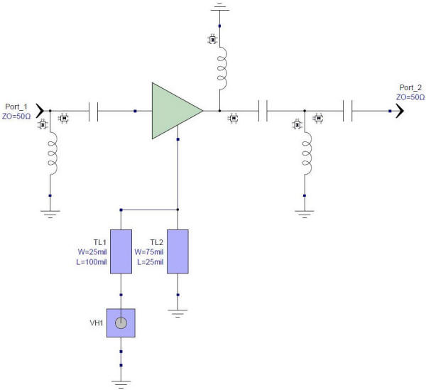 Schematic of amplifier with wrap-around ground - RF Cafe