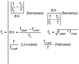 RF Cafe - Filter translation equations lowpass highpass bandpass bandstop