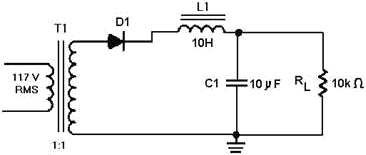 Half-wave rectifier with an LC choke-input filter - RF Cafe