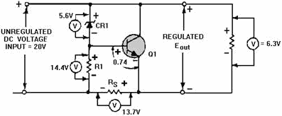 Shunt voltage regulator (with voltages) - RF Cafe