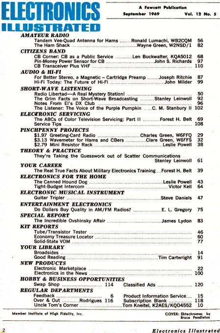 September 1969 Electronics Illustrated Table of Contents - RF Cafe
