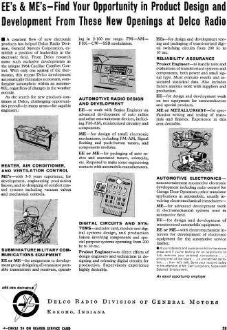 Delco Radio Division of General Motors Employment Advertisement, March 6, 1964 Electronics Magazine - RF Cafe