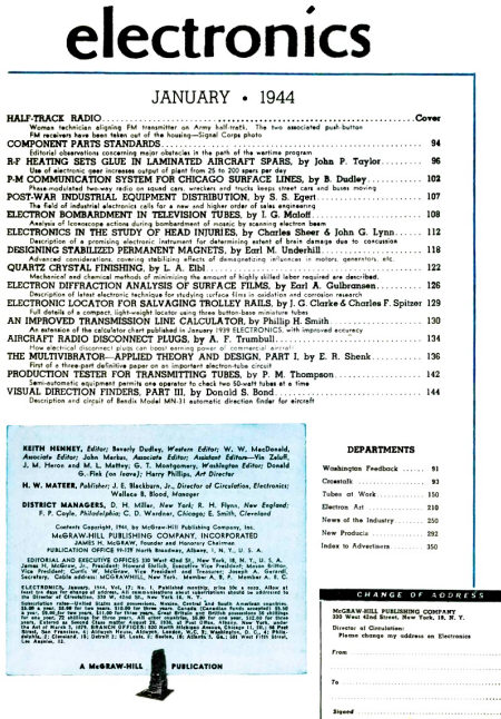 January 1944 Electronics Table of Contents - RF Cafe