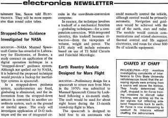 Electronics Newsletter (Mars Reentry Vehicle), January 24, 1964 Electronics Magazine - RF Cafe