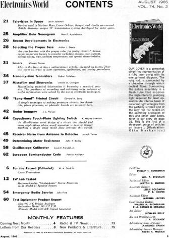 August 1965 Electronics World Table of Contents - RF Cafe