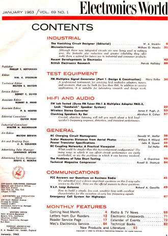 January 1963 Electronics World Table of Contents - RF Cafe