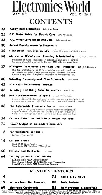 May 1967 Electronics World Table of Contents - RF Cafe