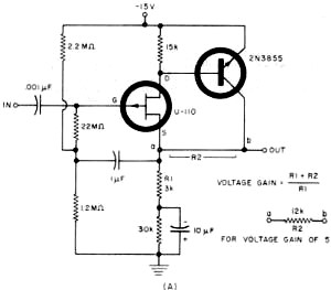 FET/Transistor pair has gain and high input impedance - RF Cafe