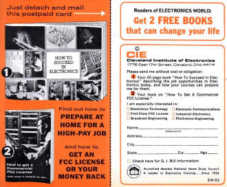 Cleveland Institute of Electronics Info Card (side 1), January 1969 Electronics World - RF Cafe