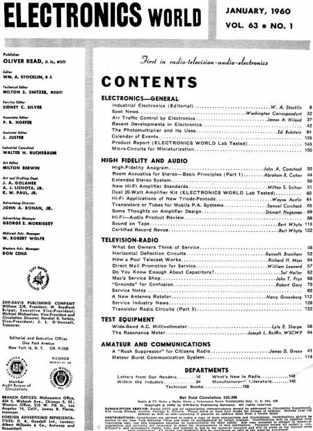 January 1960 Electronics World Table of Contents - RF Cafe
