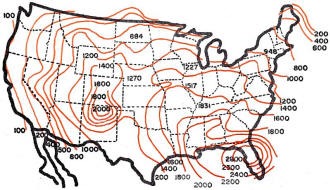 Map shows number of lightning storms occurring over a 20-year period - RF Cafe