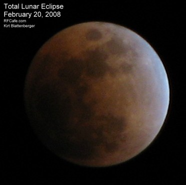 RF Cafe: Total Lunar Eclipse of February 20-21, 2008 - Just moved completely within the umbral shadow