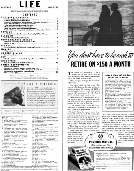 March 23, 1942 Life Table of Contents - RF Cafe