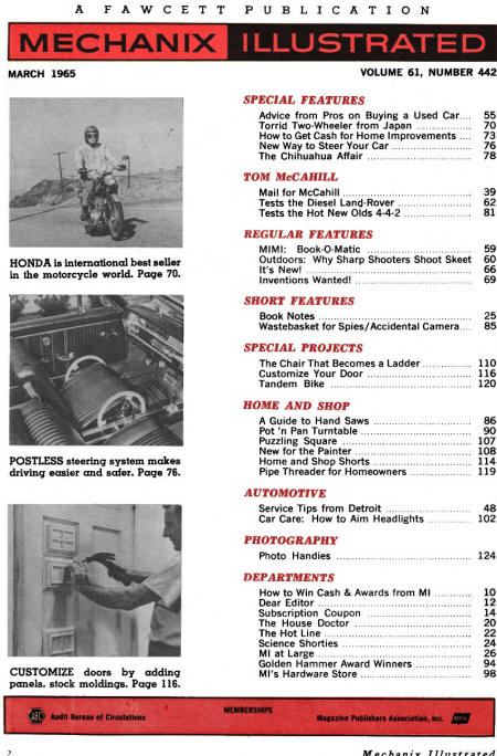 March 1965 Mechanix Illustrated Table of Contents - RF Cafe