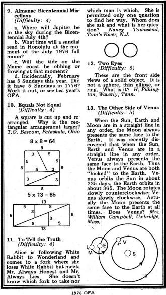 Mathematical Puzzles (page 142), 1976 Old Farmer's Almanac - RF Cafe
