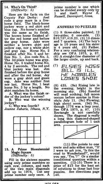 Mathematical Puzzles (page 143), 1976 Old Farmer's Almanac - RF Cafe