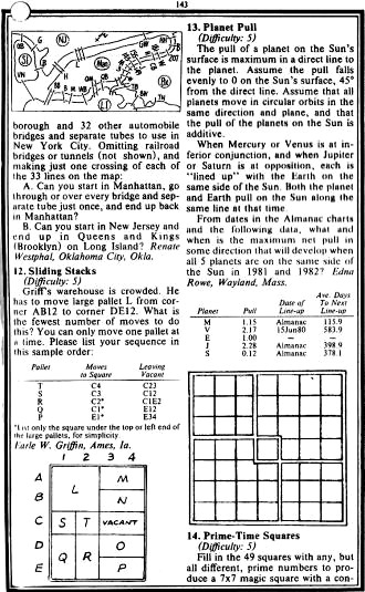 Mathematical Puzzles (page 143), 1981 Old Farmer's Almanac - RF Cafe