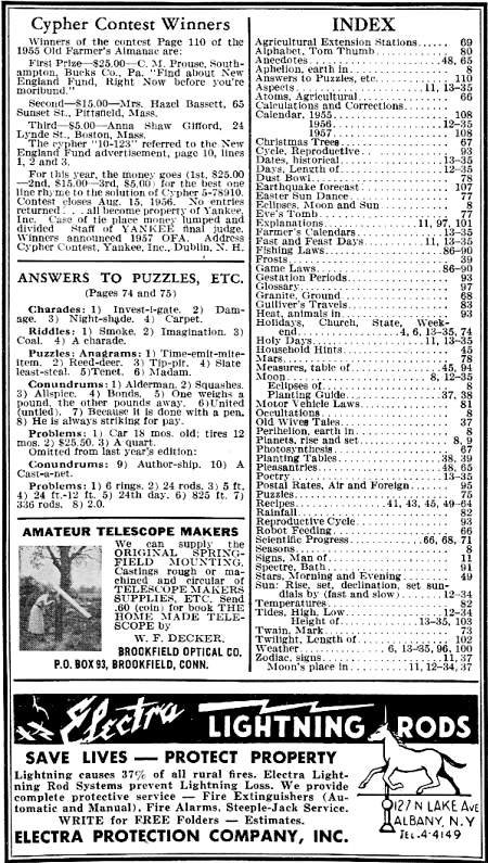 1956 Old Farmer's Almanac Index - RF Cafe