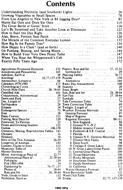1980 Old Farmer's Almanac Table of Contents - RF Cafe
