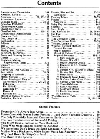 1981 Old Farmer's Almanac Table of Contents - RF Cafe