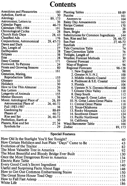 1983 Old Farmer's Almanac Table of Contents - RF Cafe