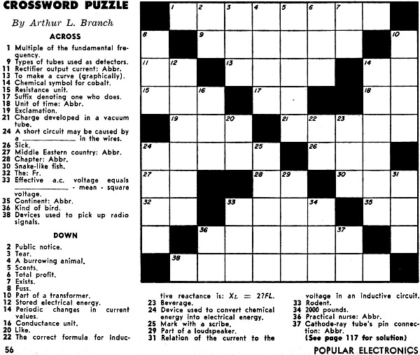 Crossword Puzzle from the December 1957 Popular Electronics - RF Cafe