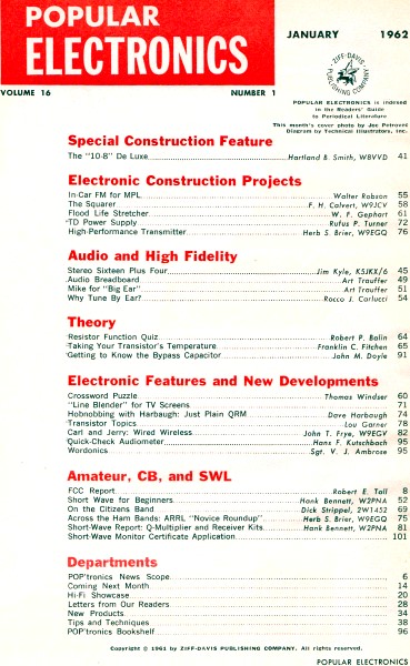 January 1962 Popular Electronics Table of Contents - RF Cafe