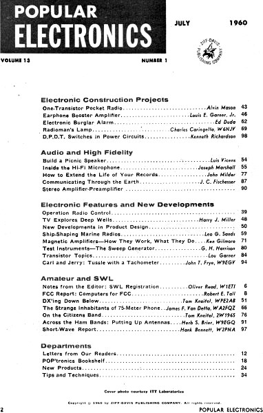 July 1960 Popular Electronics Table of Contents - RF Cafe