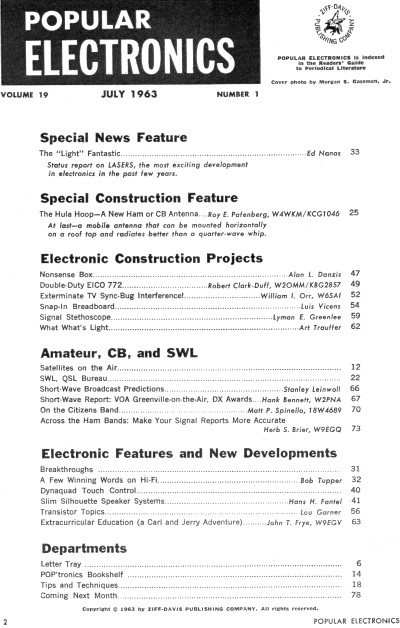 July 1963 Popular Electronics Table of Contents - RF Cafe