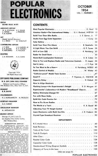 October 1954 Popular Electronics Table of Contents - RF Cafe