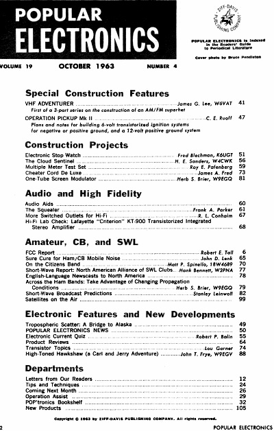 October 1963 Popular Electronics Table of Contents - RF Cafe