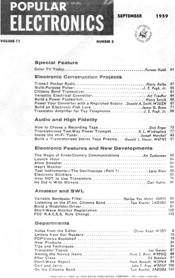 September 1959 Popular Electronics Table of Contents - RF Cafe