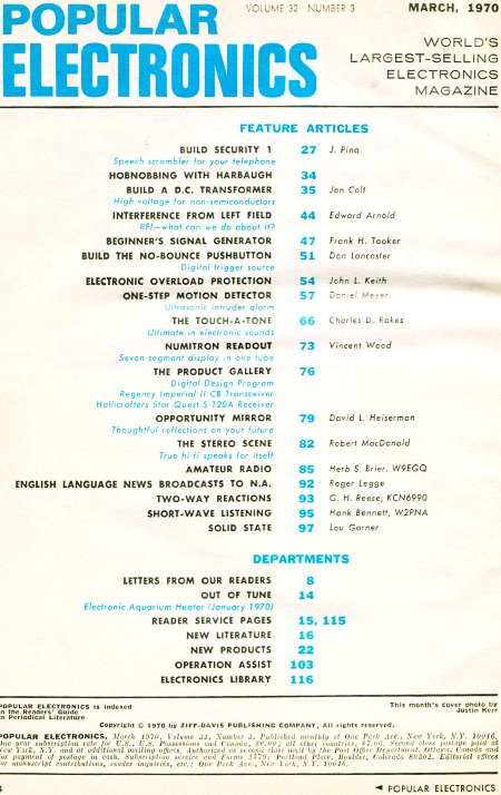 March 1970 Popular Electronics Table of Contents - RF Cafe