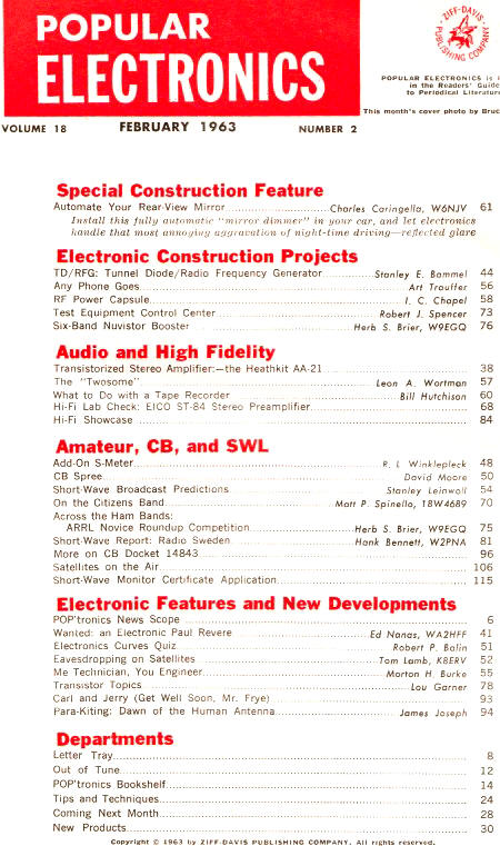 February 1963 Popular Electronics Table of Contents - RF Cafe